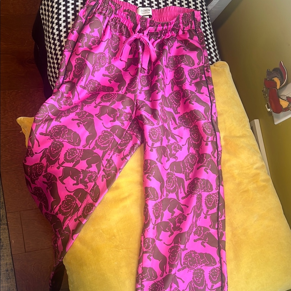 J. Crew Collection Pink Animal Print Silk Pants